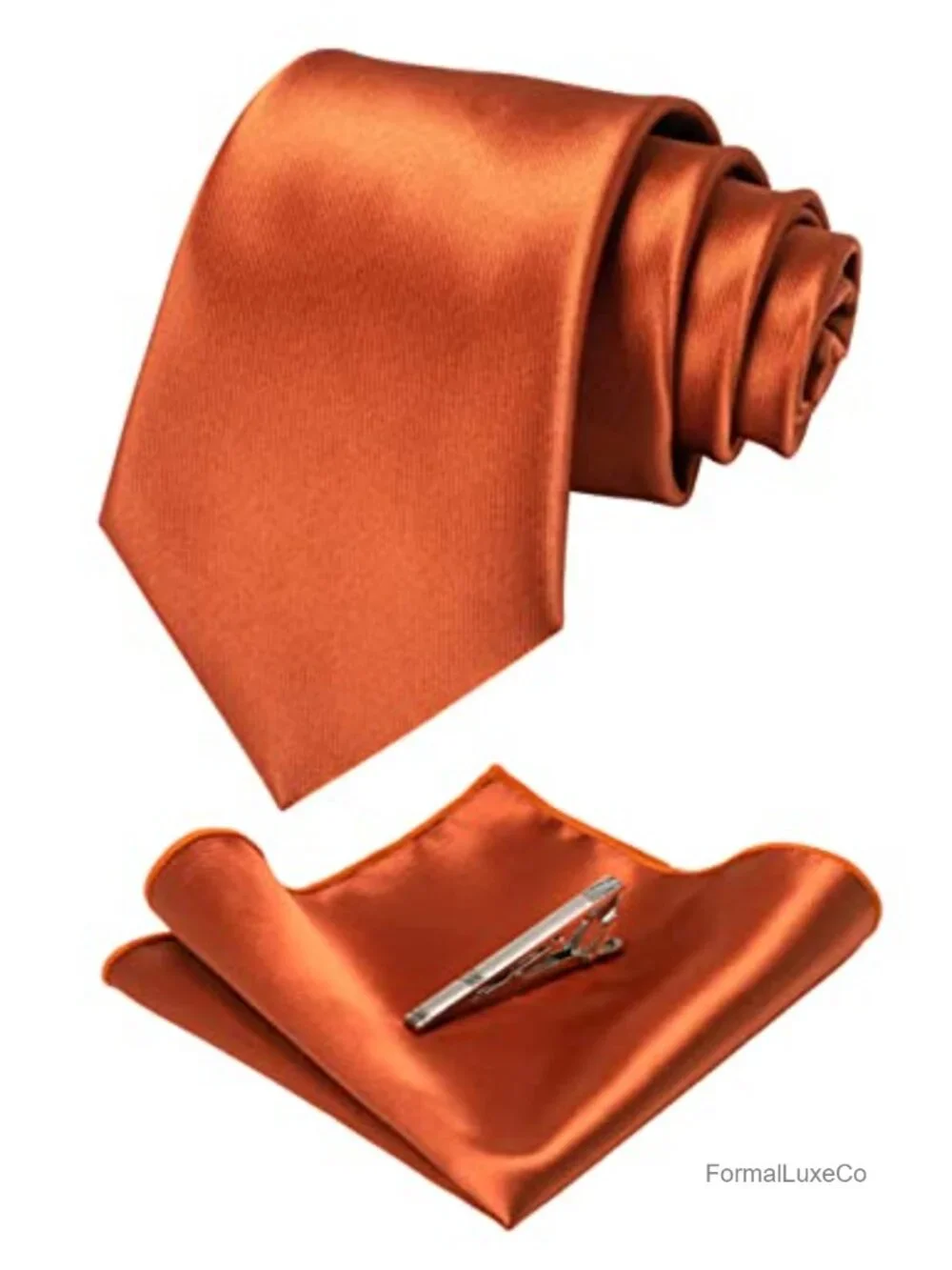 Silk Blend Formal Necktie Set with Pocket Square and Tie Clip